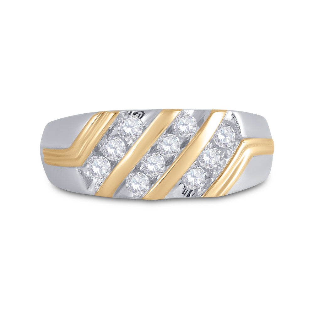 10kt Two-tone Gold Mens Round Diamond Wedding Band Ring 1/2 Cttw