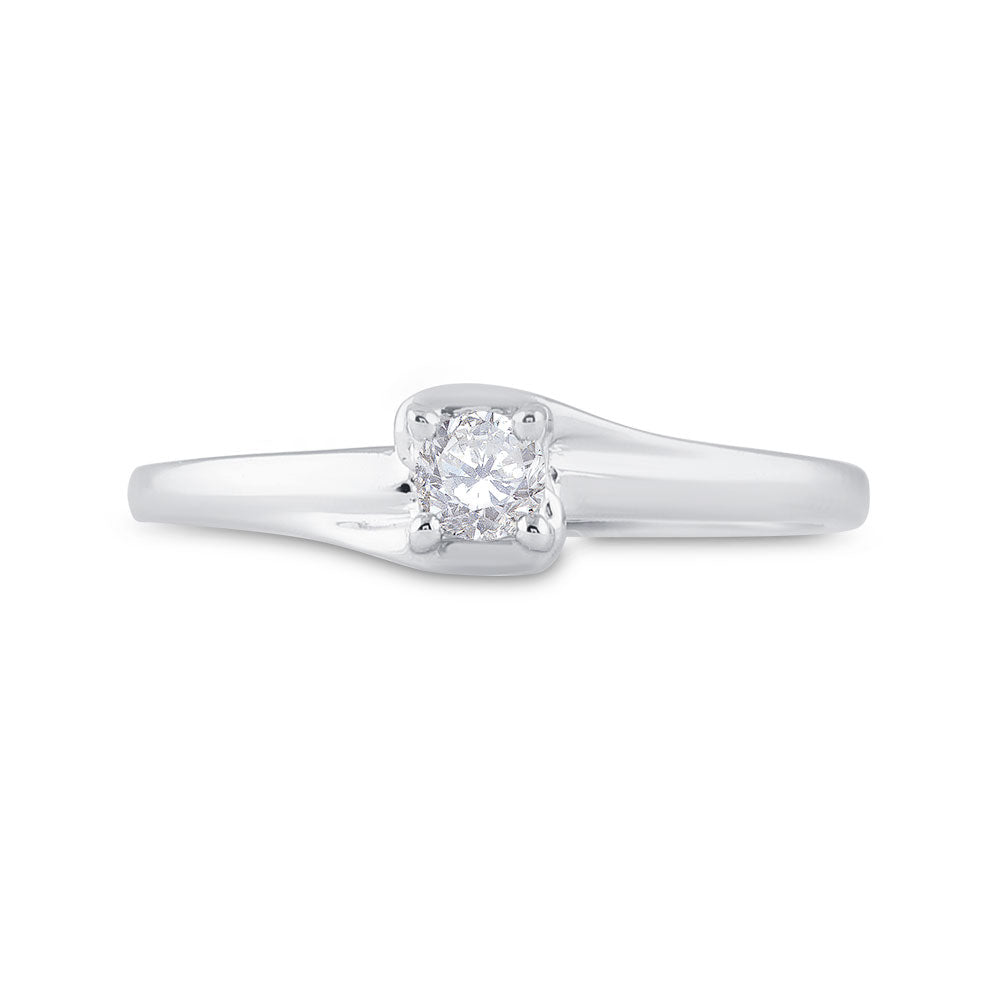 10kt White Gold Womens Round Diamond Solitaire Promise Ring 1/8 Cttw