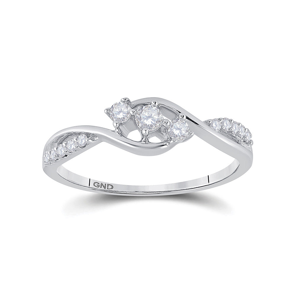 10kt White Gold Womens Round Diamond 3-stone Promise Ring 1/5 Cttw