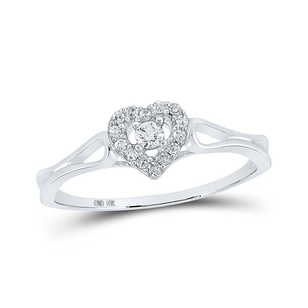 10kt White Gold Womens Round Diamond Heart Promise Ring 1/8 Cttw