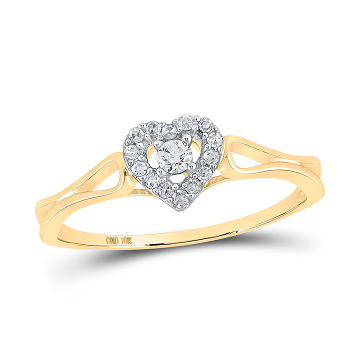 10kt Yellow Gold Womens Round Diamond Heart Promise Ring 1/8 Cttw