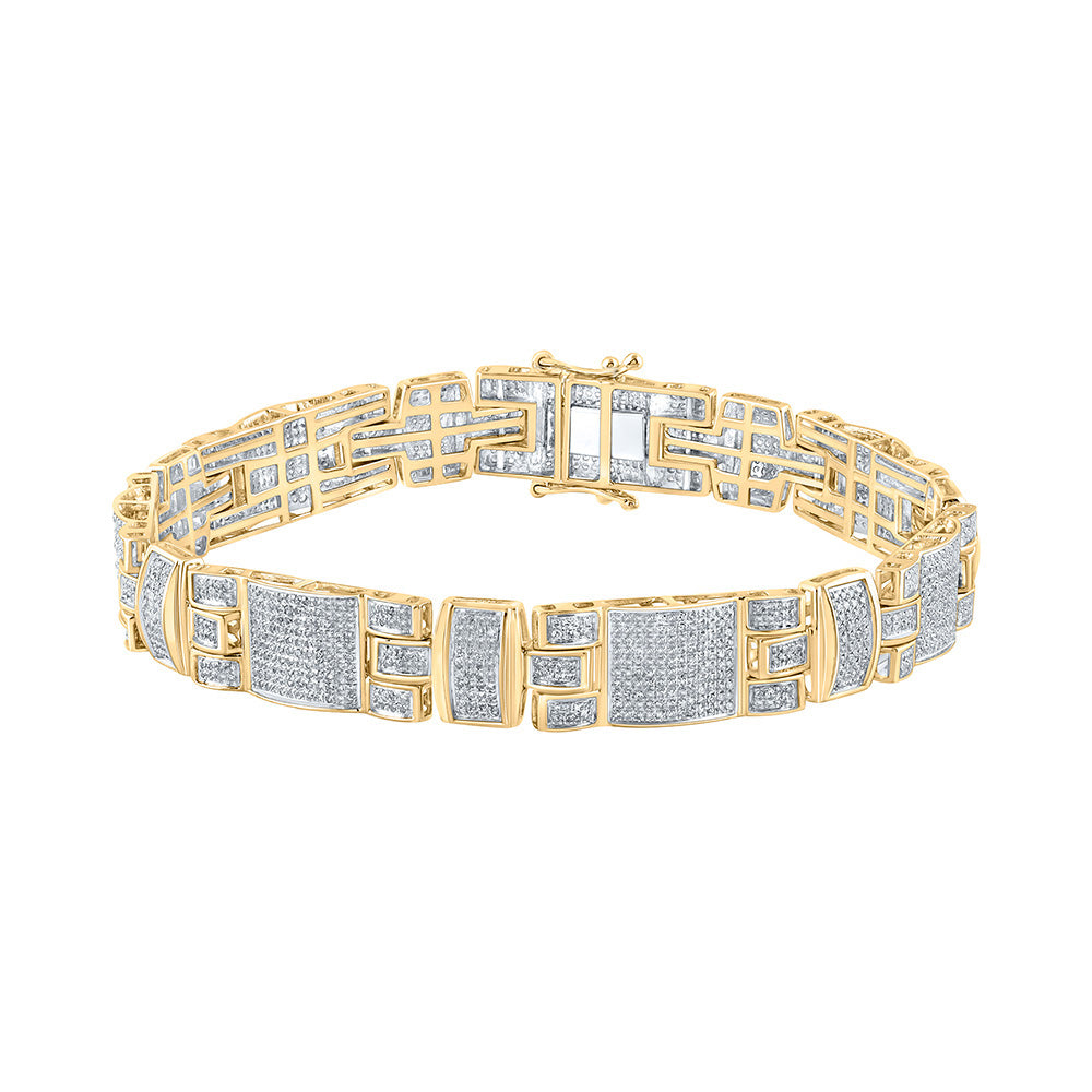 10kt Yellow Gold Mens Round Diamond Link Bracelet 2-3/4 Cttw