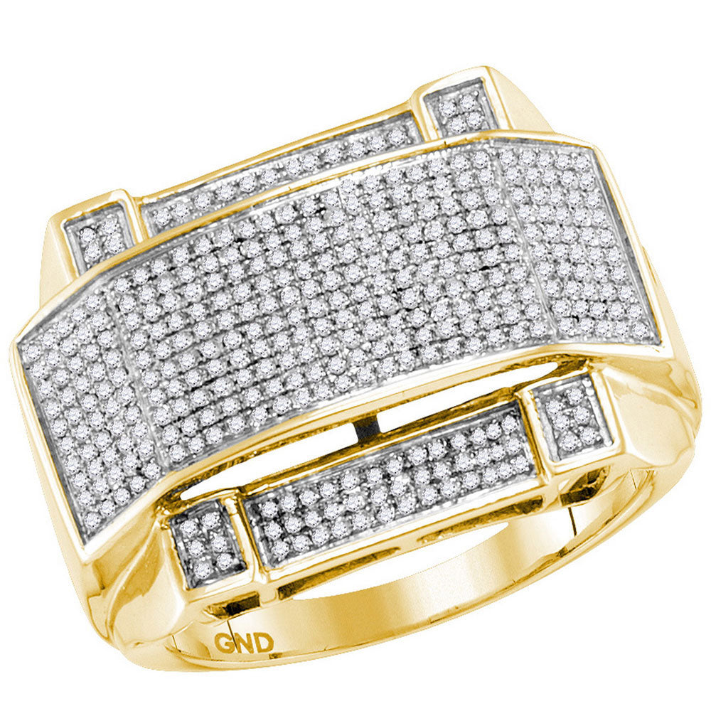 10kt Yellow Gold Mens Round Diamond Arched Rectangle Cluster Ring 5/8 Cttw