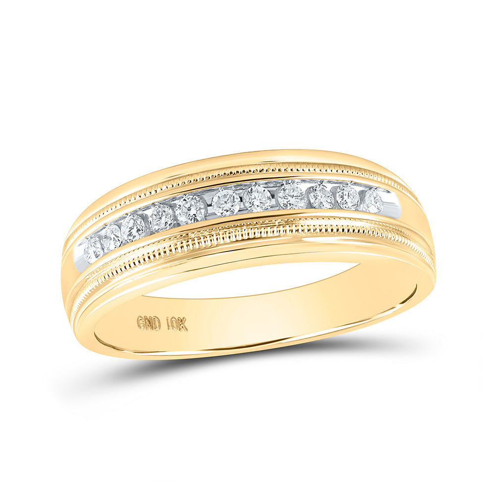 10kt Yellow Gold Mens Round Diamond Wedding Single Row Band Ring 1/4 Cttw