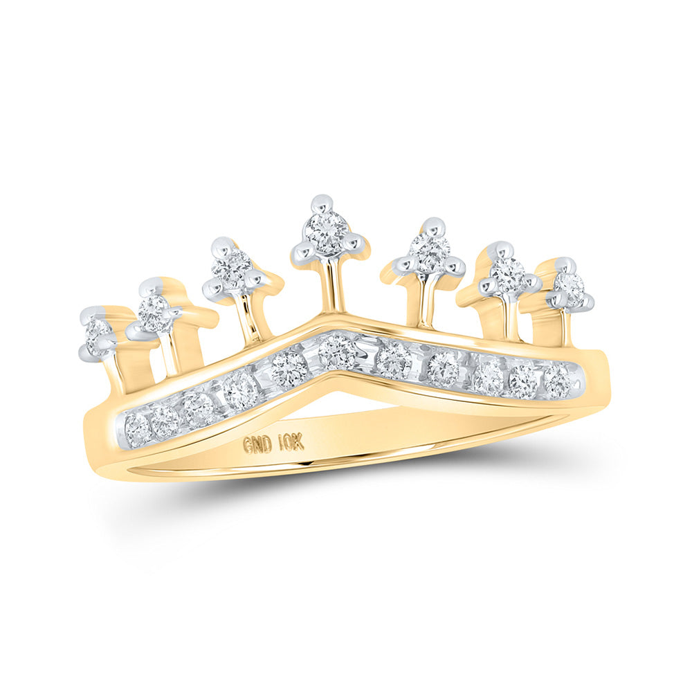 10kt Yellow Gold Womens Round Diamond Crown Tiara Band Ring 1/5 Cttw