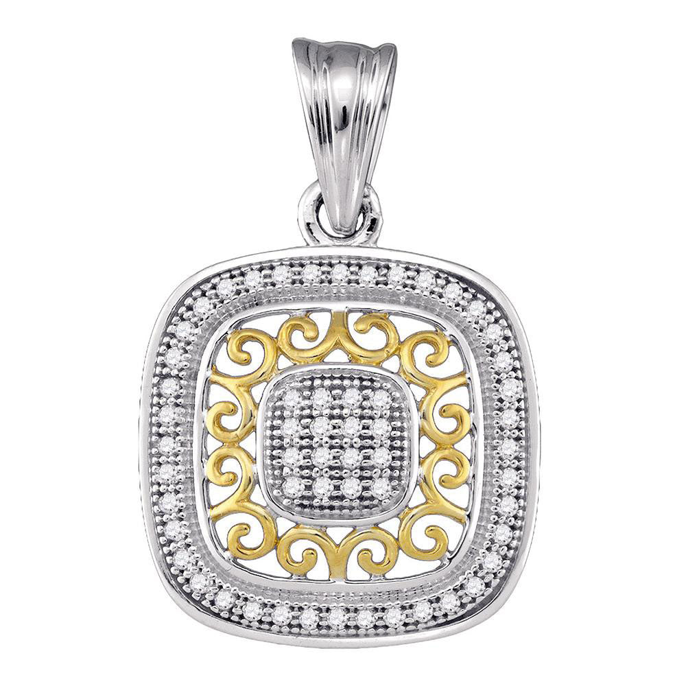 10kt Two-tone Gold Womens Round Diamond Square Pendant 1/6 Cttw