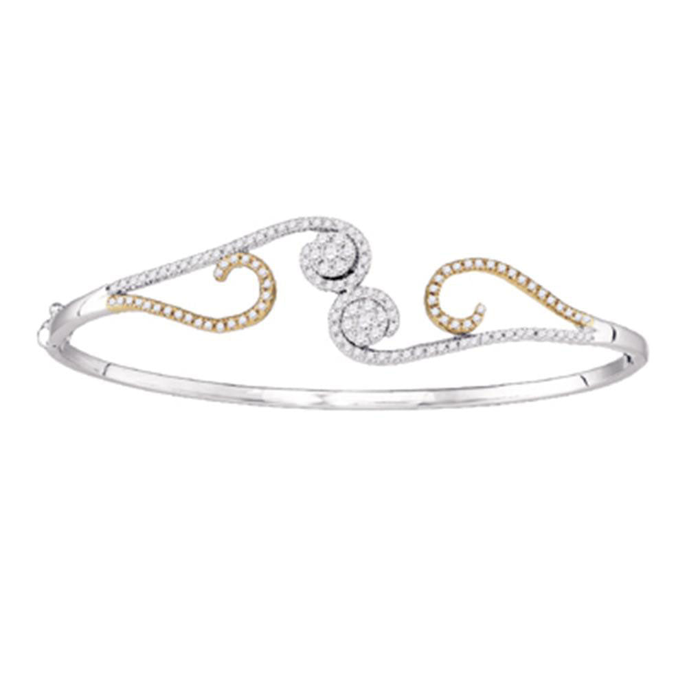 14kt White Gold Womens Round Diamond Curl Flower Cluster Bangle Bracelet 5/8 Cttw