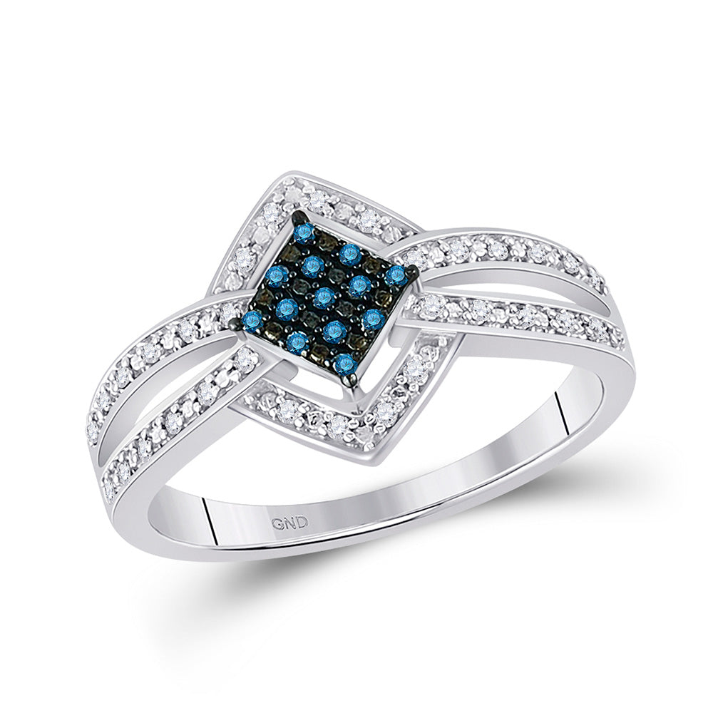 10kt White Gold Womens Round Blue Color Enhanced Diamond Crossover Band Ring 1/5 Cttw