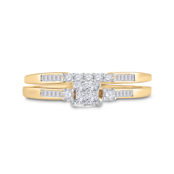 10kt Yellow Gold Princess Diamond Bridal Wedding Ring Band Set 1/3 Cttw