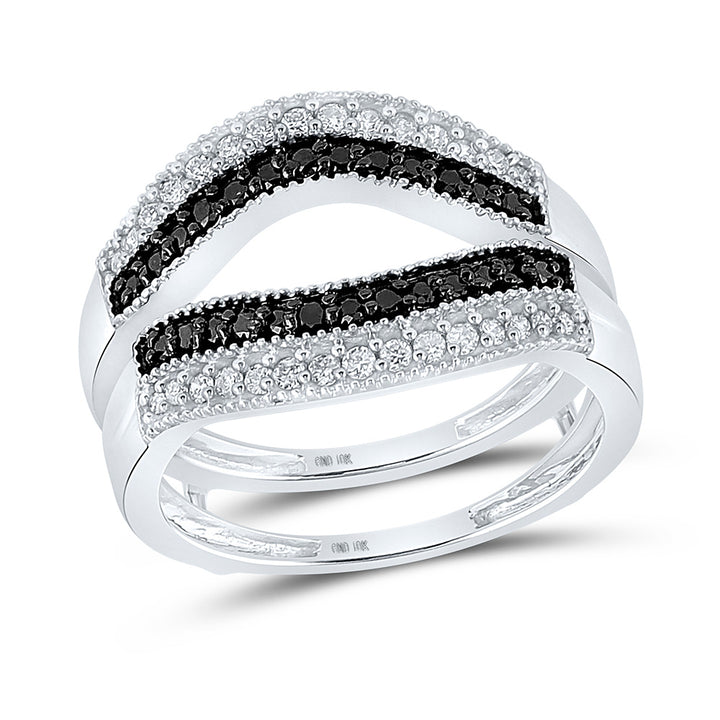 10kt White Gold Womens Round Black Color Enhanced Diamond Wrap Ring Guard Enhancer 1/2 Cttw