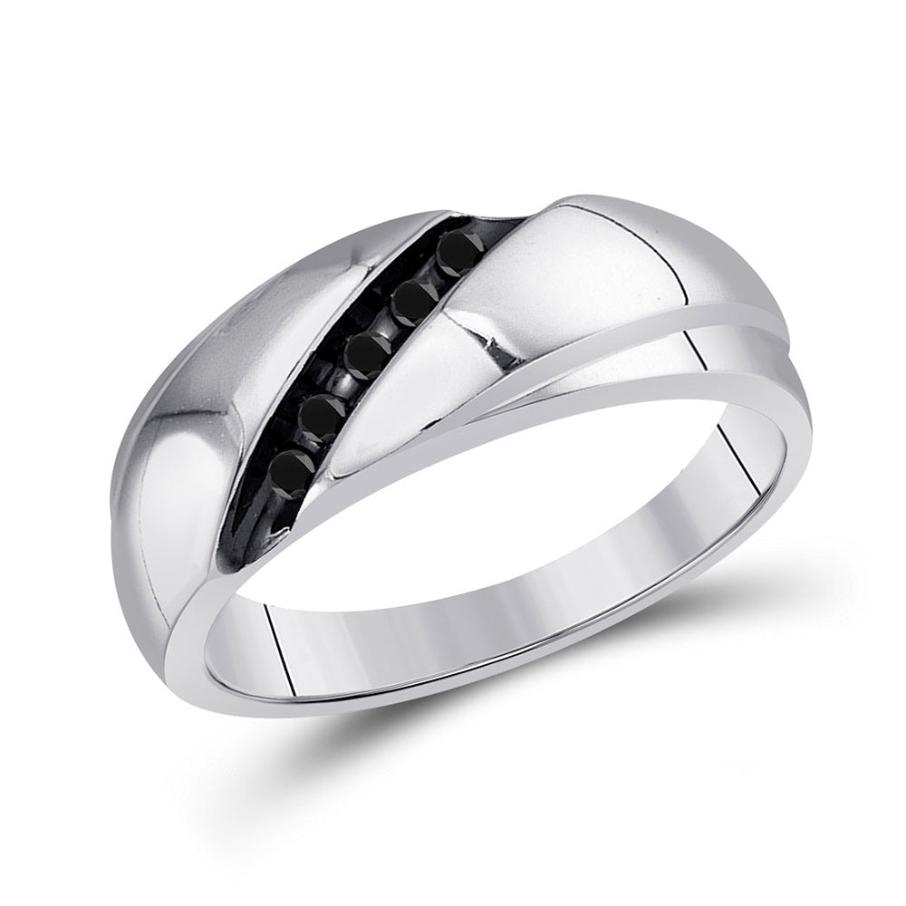 Sterling Silver Mens Round Black Color Enhanced Diamond Diagonal Row Band Ring 1/8 Cttw