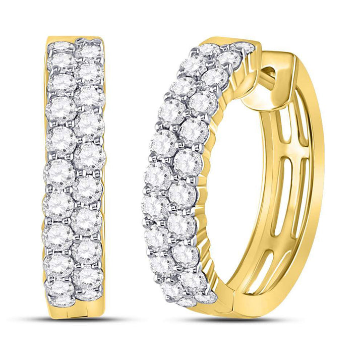 10kt Yellow Gold Womens Round Diamond Hoop Earrings 1-1/2 Cttw