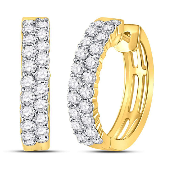 10kt Yellow Gold Womens Round Diamond Hoop Earrings 1-1/2 Cttw