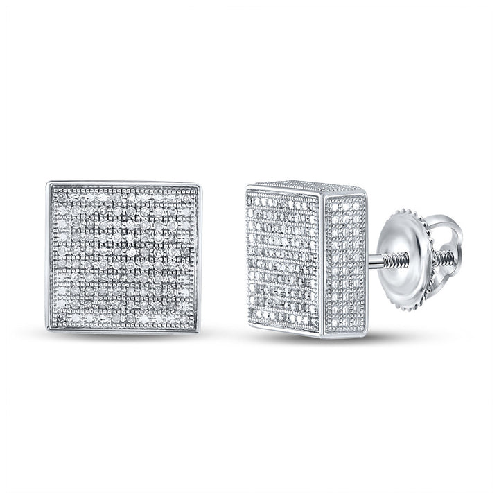 Sterling Silver Mens Round Diamond 3D Square Earrings 1/2 Cttw