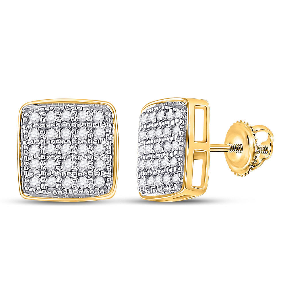 Yellow-tone Sterling Silver Womens Round Diamond Square Cluster Earrings 1/6 Cttw