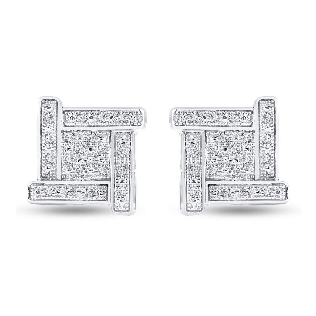 Sterling Silver Mens Round Diamond Square Earrings 1/8 Cttw