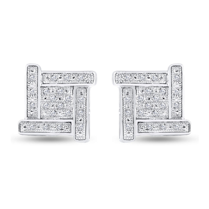 Sterling Silver Mens Round Diamond Square Earrings 1/8 Cttw