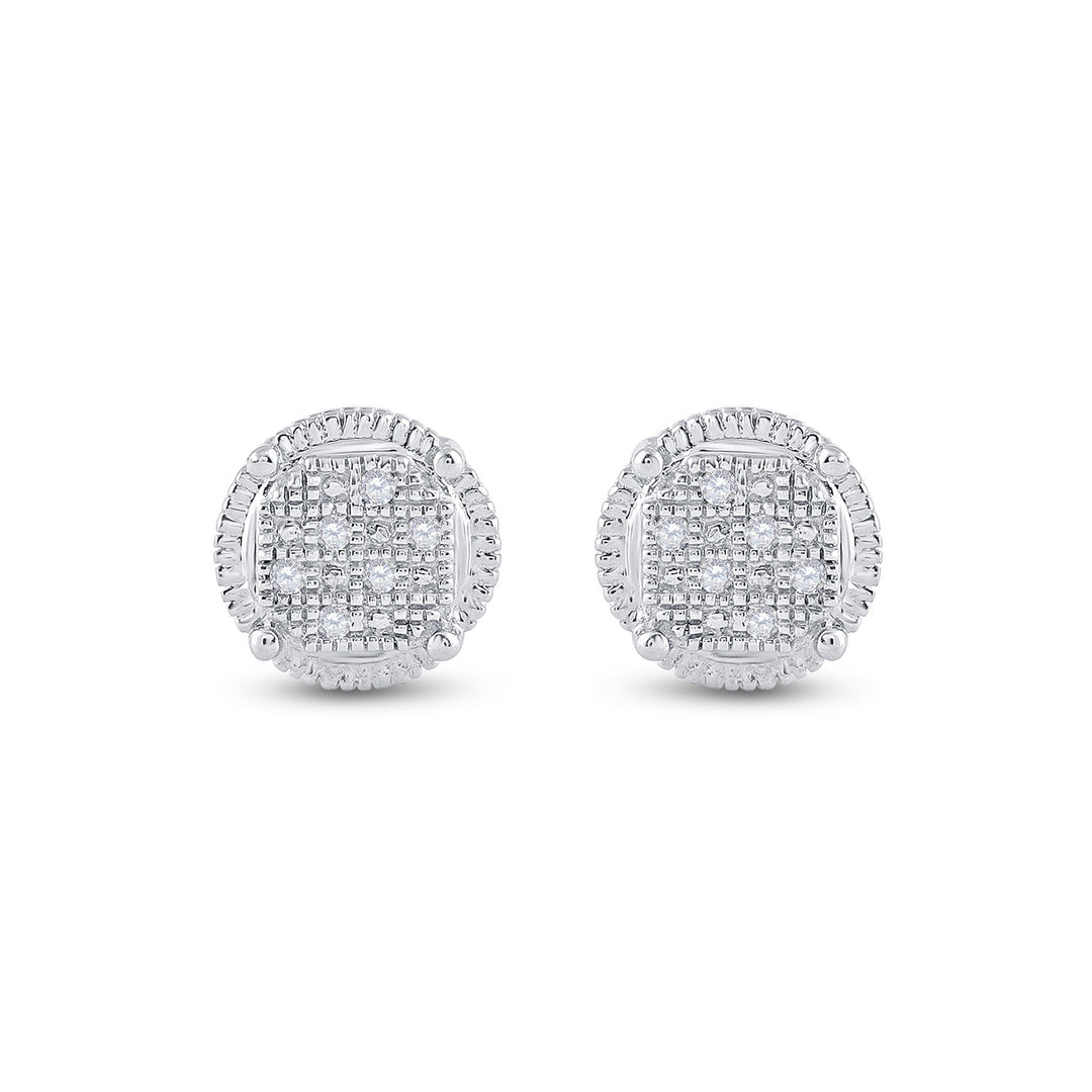 Sterling Silver Mens Round Diamond Cluster Earrings .03 Cttw