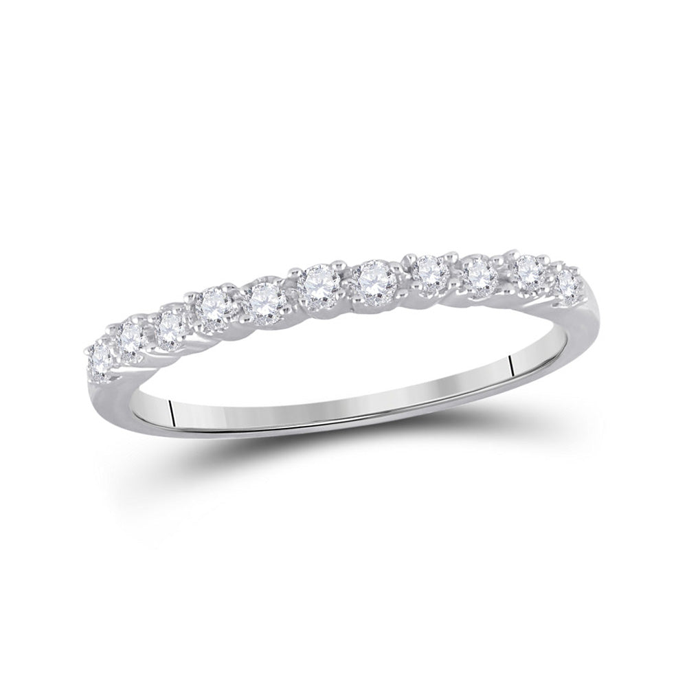 10kt White Gold Womens Round Diamond Single Row Band Ring 1/6 Cttw