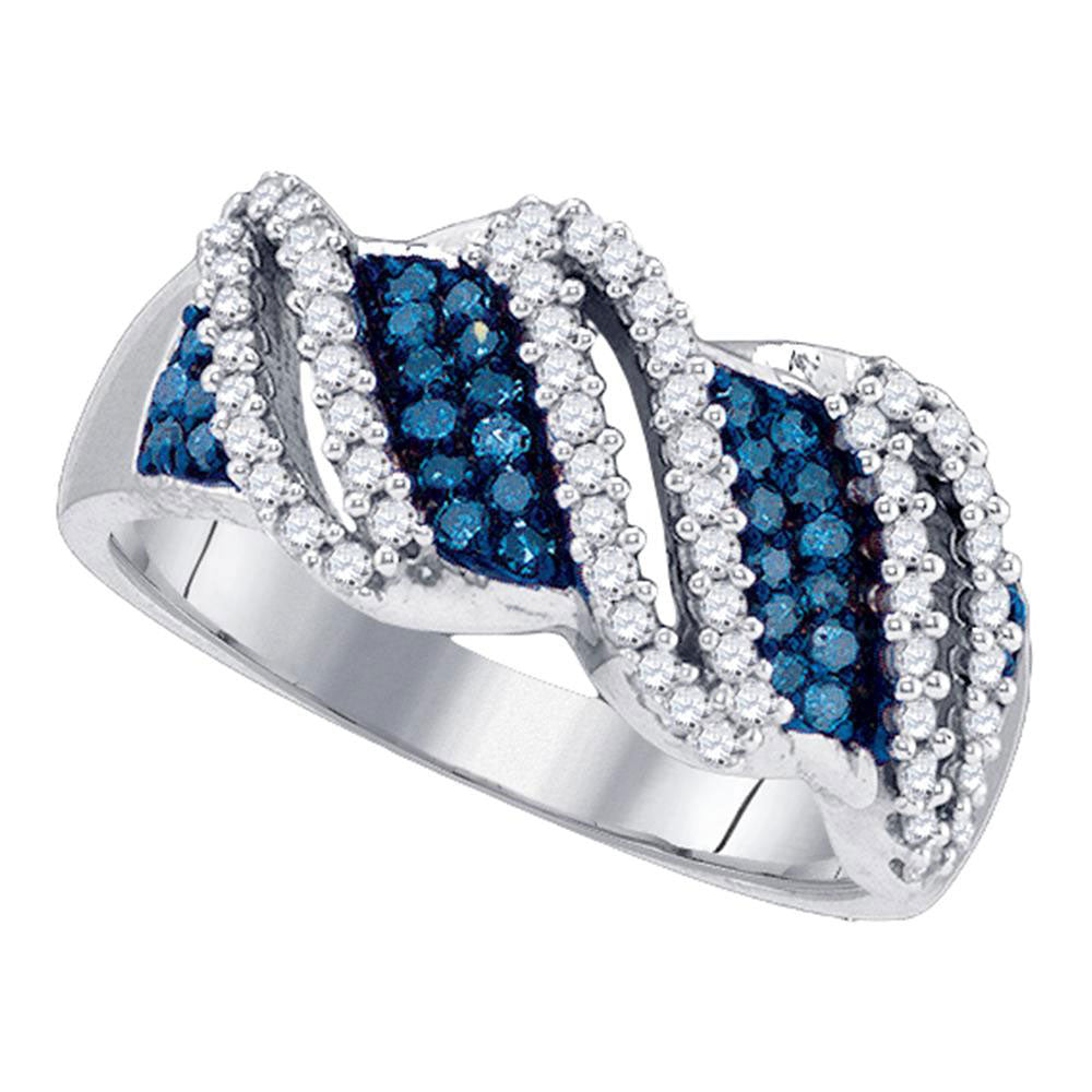 10kt White Gold Womens Round Blue Color Enhanced Diamond Band Ring 1/2 Cttw