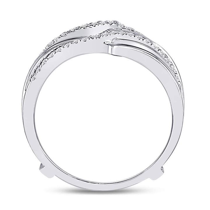 14kt White Gold Womens Round Diamond Pointed Ring Guard Wedding Enhancer Band 1/5 Cttw