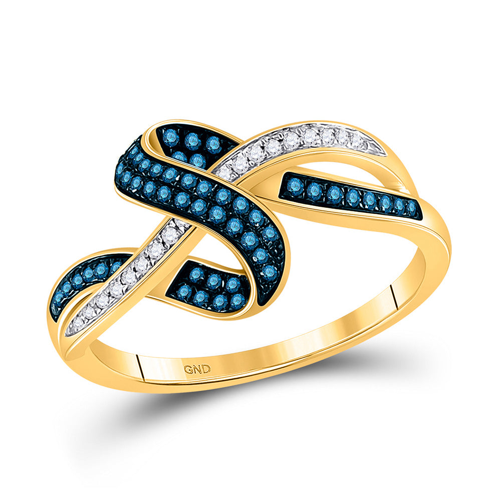 10kt Yellow Gold Womens Round Blue Color Enhanced Diamond Band Ring 1/4 Cttw