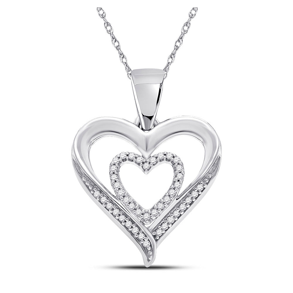 Sterling Silver Womens Round Diamond Heart Pendant 1/10 Cttw