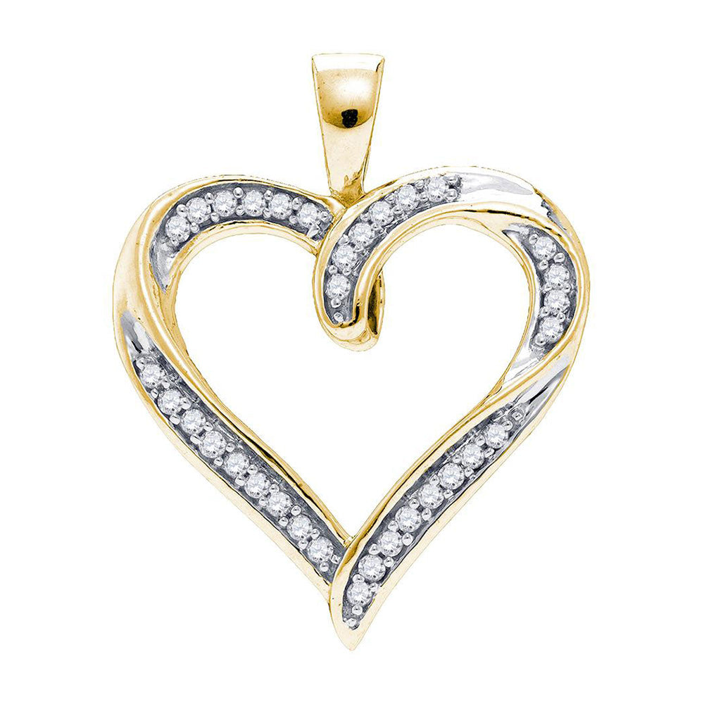 10kt Yellow Gold Womens Round Diamond Heart Outline Pendant 1/10 Cttw