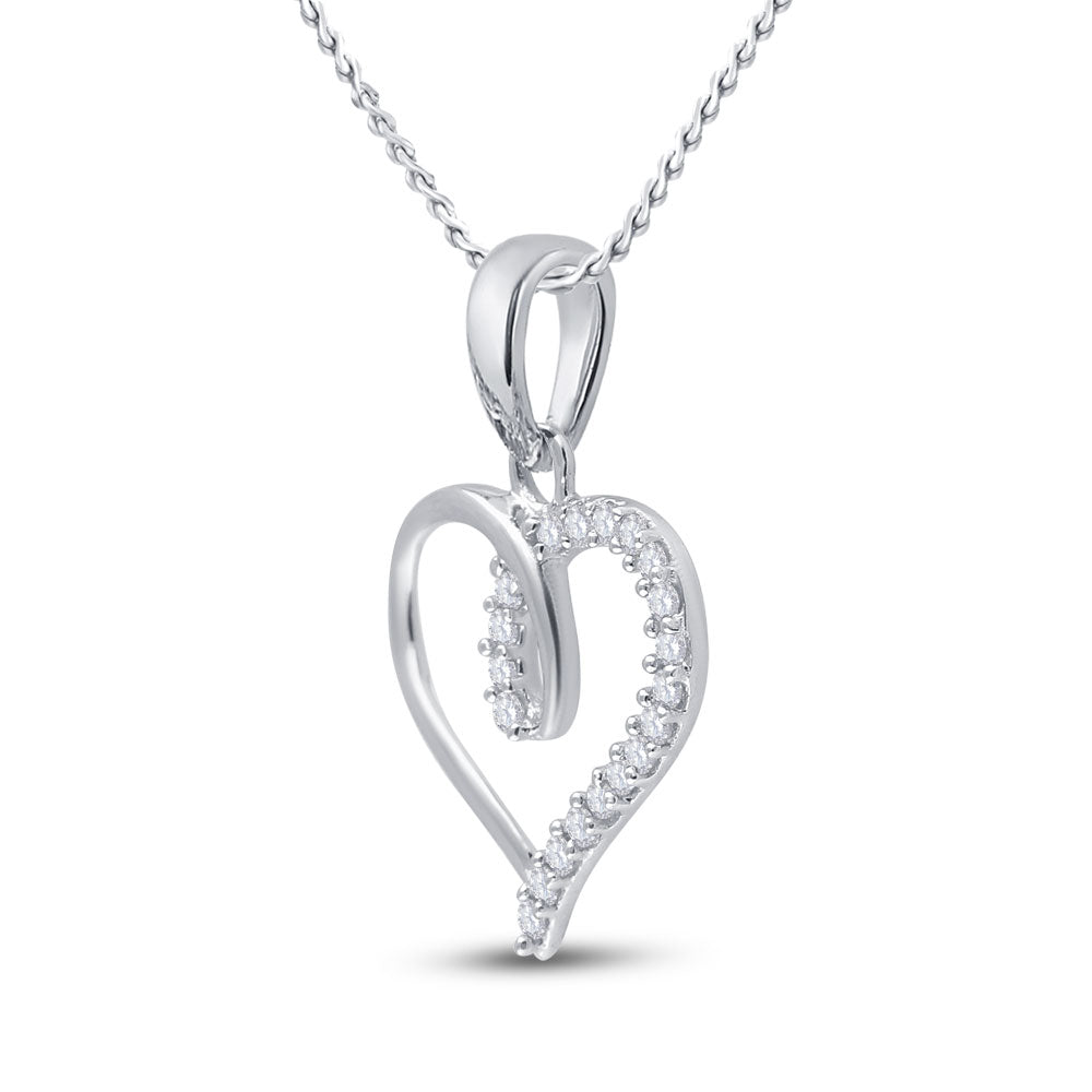 10kt White Gold Womens Round Diamond Heart Pendant 1/10 Cttw