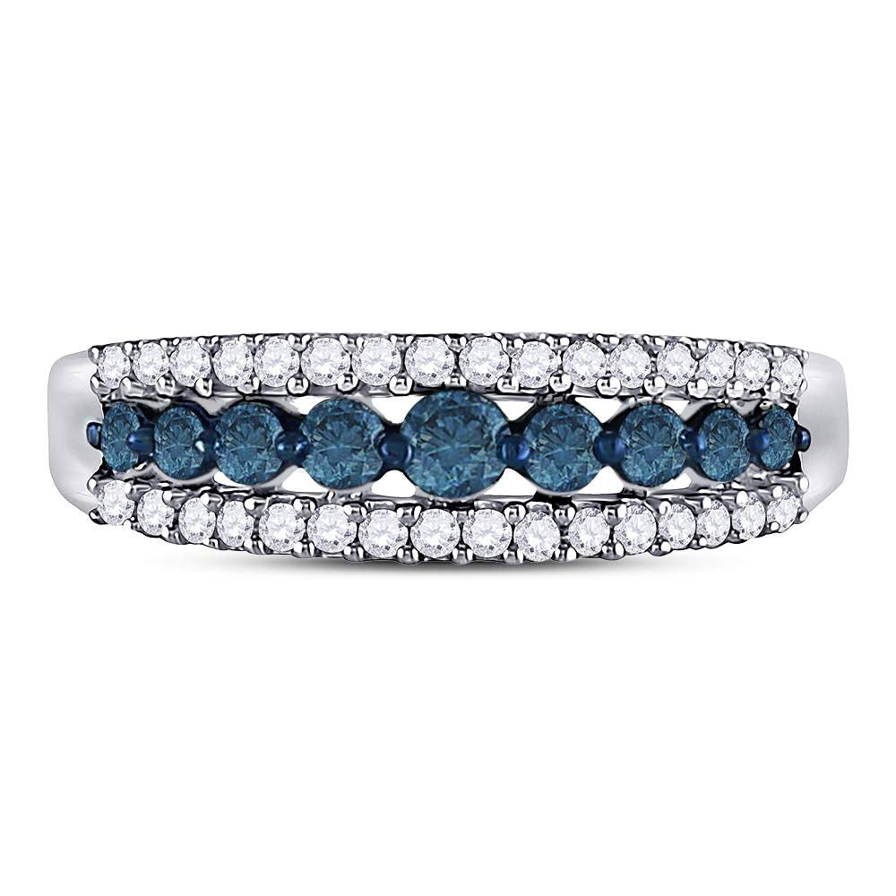 10kt White Gold Womens Round Blue Color Enhanced Diamond Band Ring 1/2 Cttw