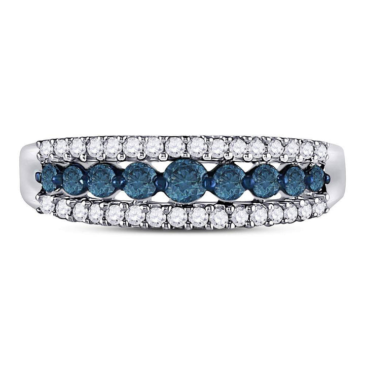 10kt White Gold Womens Round Blue Color Enhanced Diamond Band Ring 1/2 Cttw