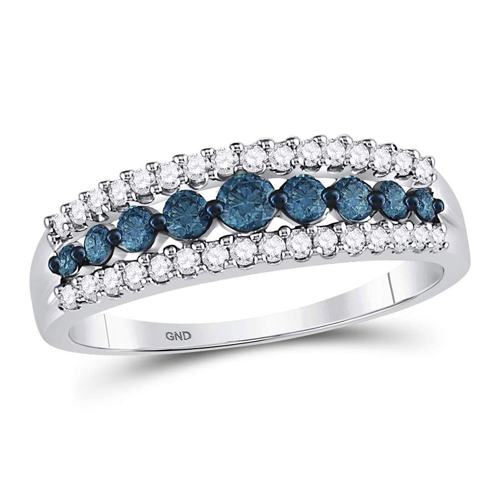 10kt White Gold Womens Round Blue Color Enhanced Diamond Band Ring 1/2 Cttw