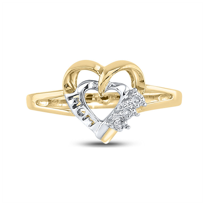 Yellow-tone Sterling Silver Womens Round Diamond Mom Heart Ring .03 Cttw