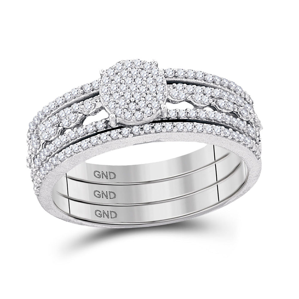 10kt White Gold Round Diamond 3-Piece Bridal Wedding Ring Band Set 3/8 Cttw