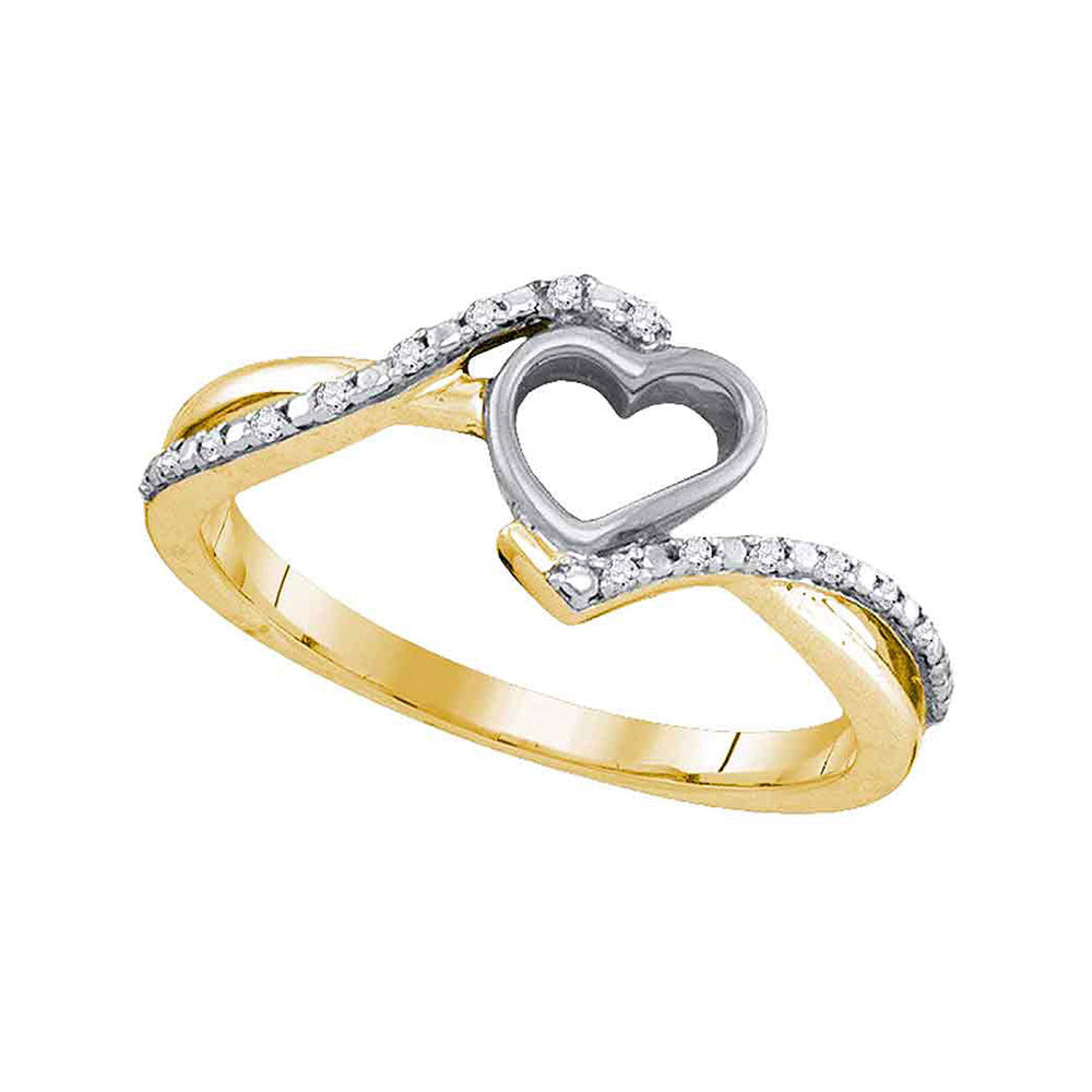 10kt Yellow Gold Womens Round Diamond Heart Ring 1/20 Cttw