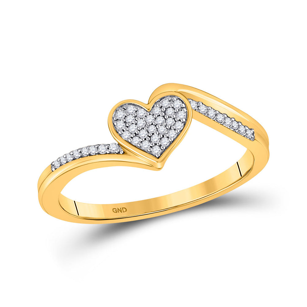 10kt Yellow Gold Womens Round Diamond Heart Ring 1/10 Cttw