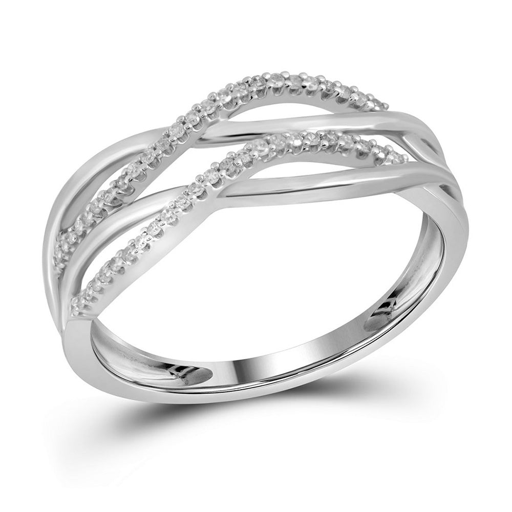 10kt White Gold Womens Round Diamond Entwined Strand Band Ring 1/8 Cttw