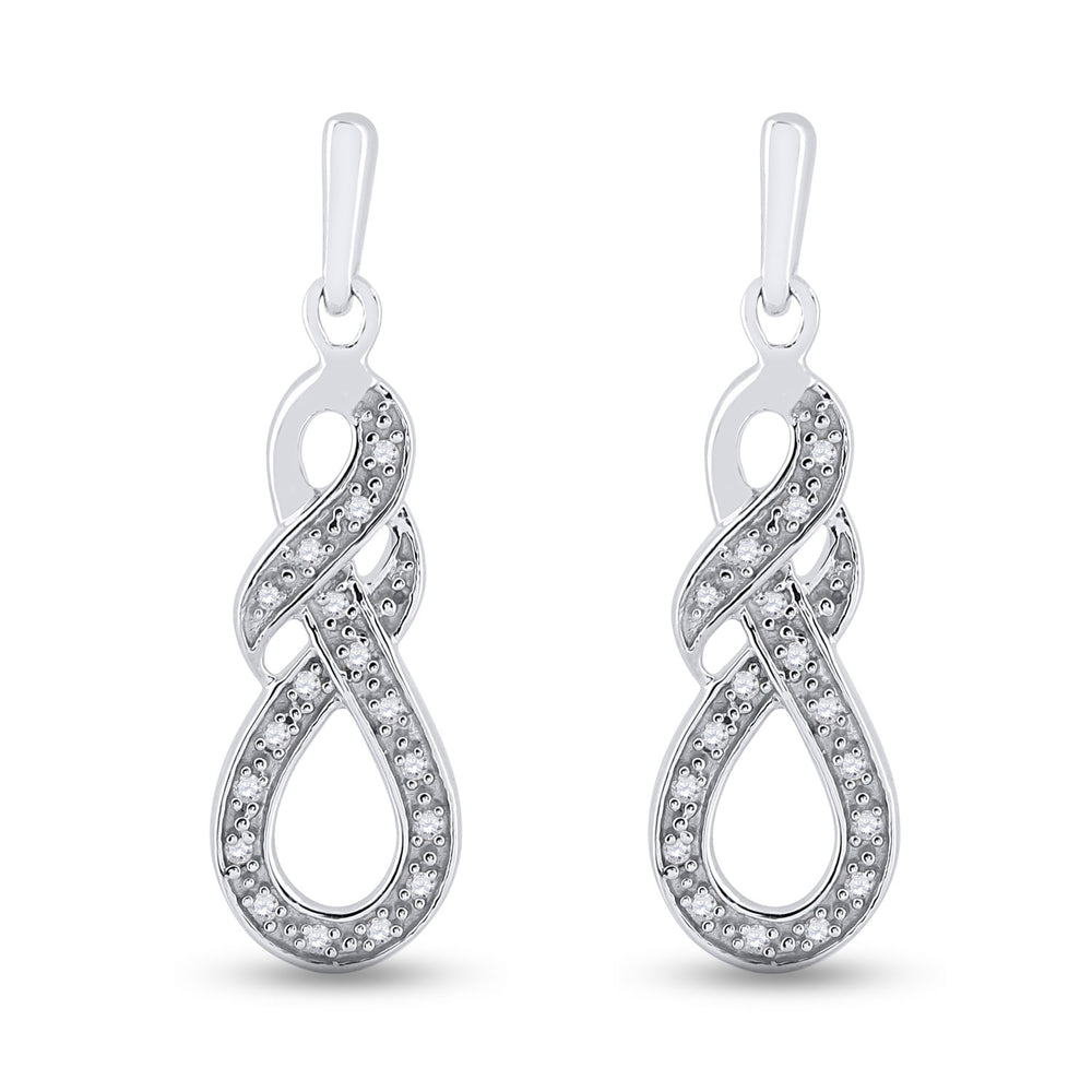 Sterling Silver Womens Round Diamond Dangle Earrings 1/8 Cttw