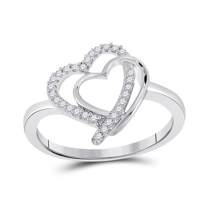 Sterling Silver Womens Round Diamond Double Joined Heartss Love Ring 1/6 Cttw