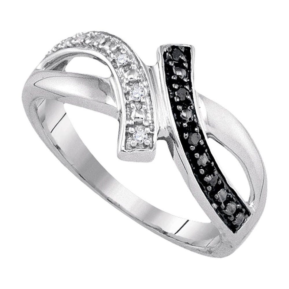 Sterling Silver Womens Round Black Color Enhanced Diamond Band Ring 1/20 Cttw