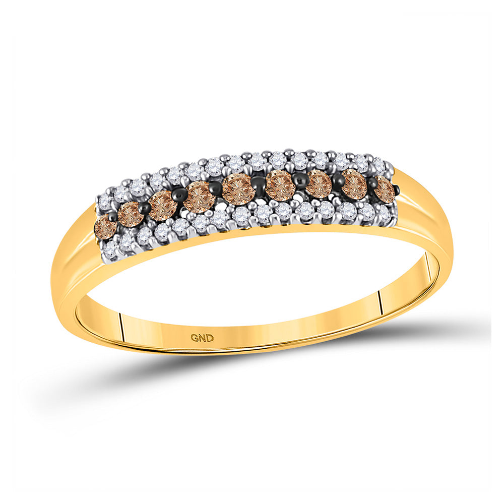 10kt Yellow Gold Womens Round Brown Diamond Band Ring 1/5 Cttw