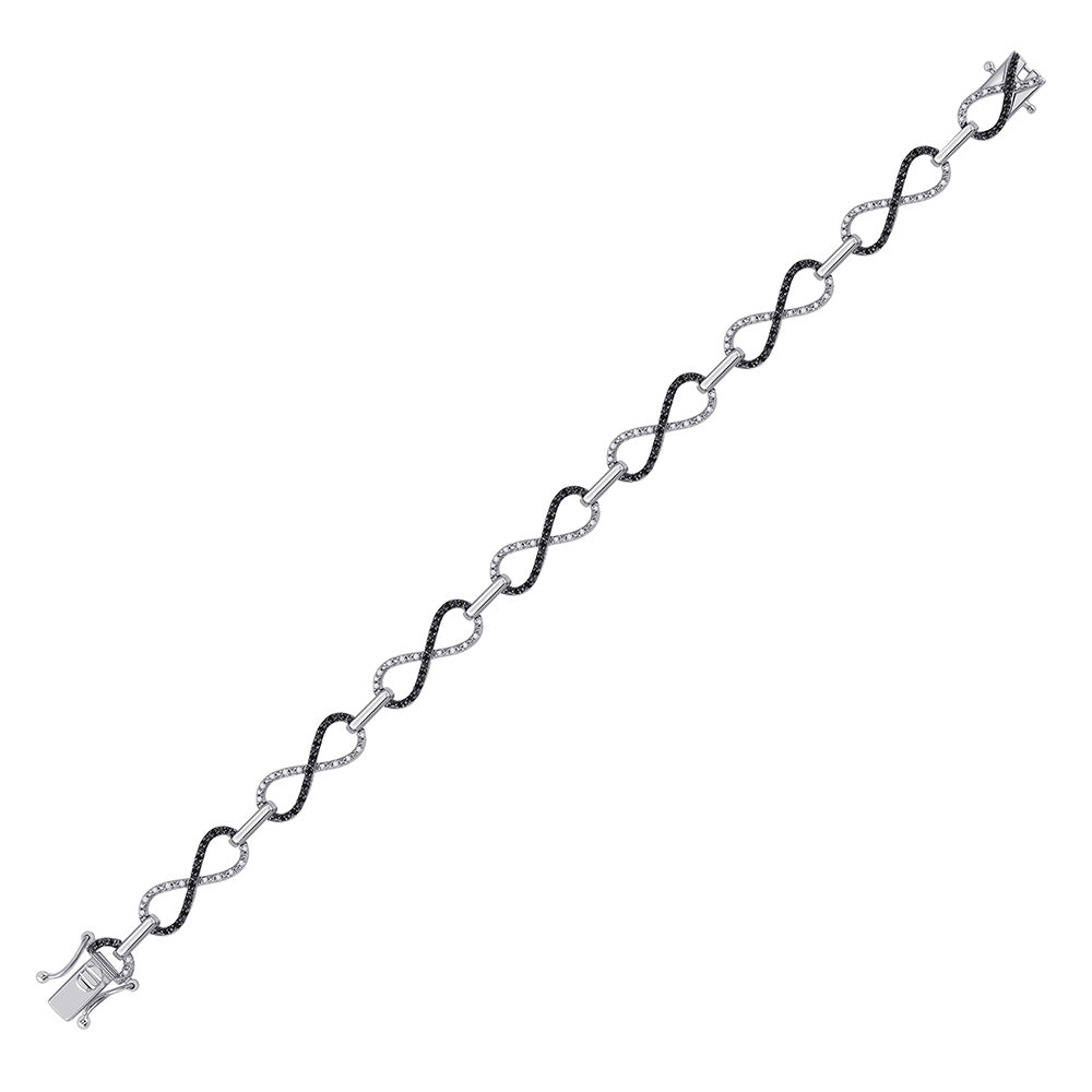 Sterling Silver Womens Round Black Color Enhanced Diamond Infinity Bracelet 1/2 Cttw