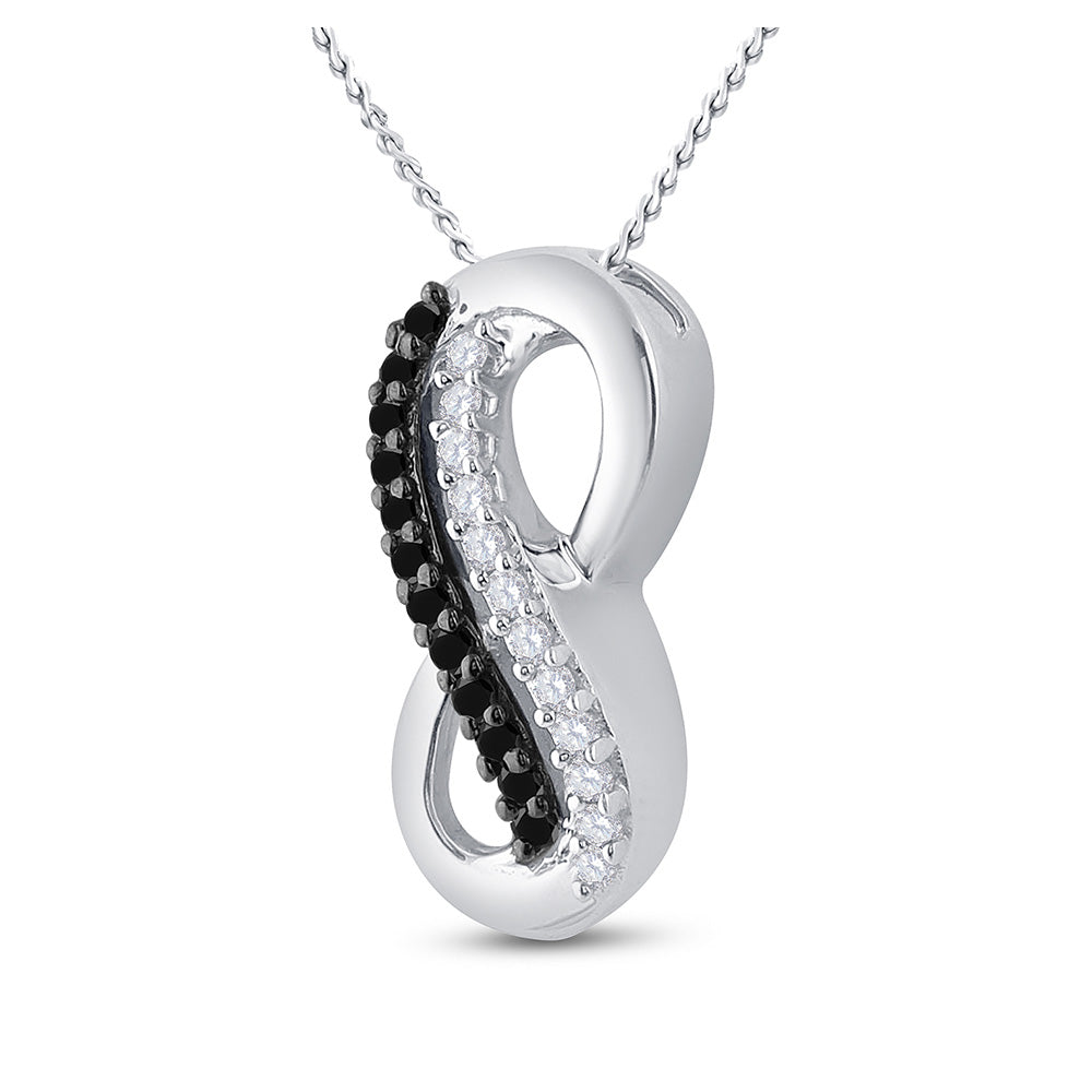 10kt White Gold Womens Round Black Color Enhanced Diamond Infinity Pendant 1/10 Cttw