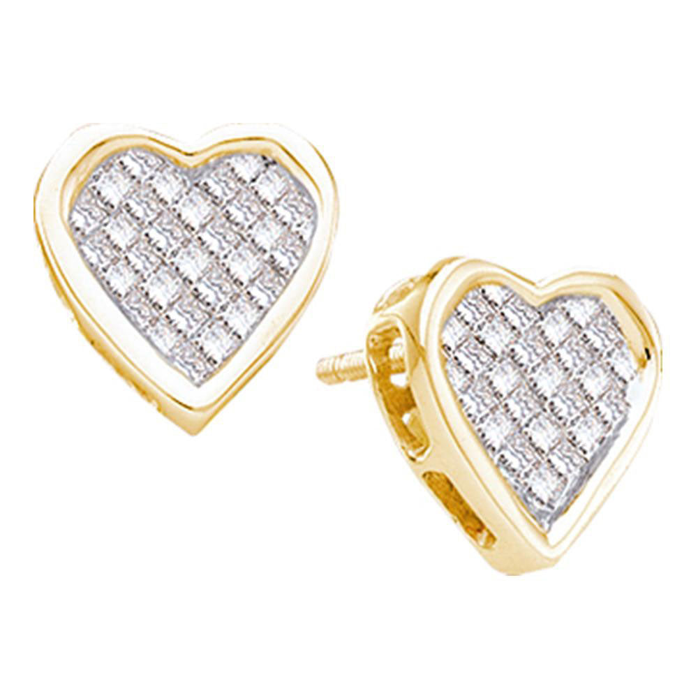 14kt Yellow Gold Womens Princess Diamond Cluster Heart Stud Earrings 1/2 Cttw