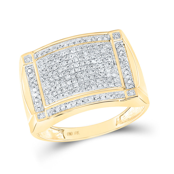 10kt Yellow Gold Mens Round Diamond Rectangle Cluster Ring 1/2 Cttw