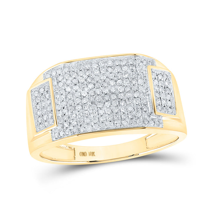 10kt Yellow Gold Mens Round Diamond Rectangle Cluster Ring 1/2 Cttw