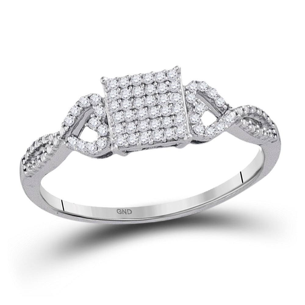 10kt White Gold Womens Round Diamond Square Cluster Ring 1/5 Cttw