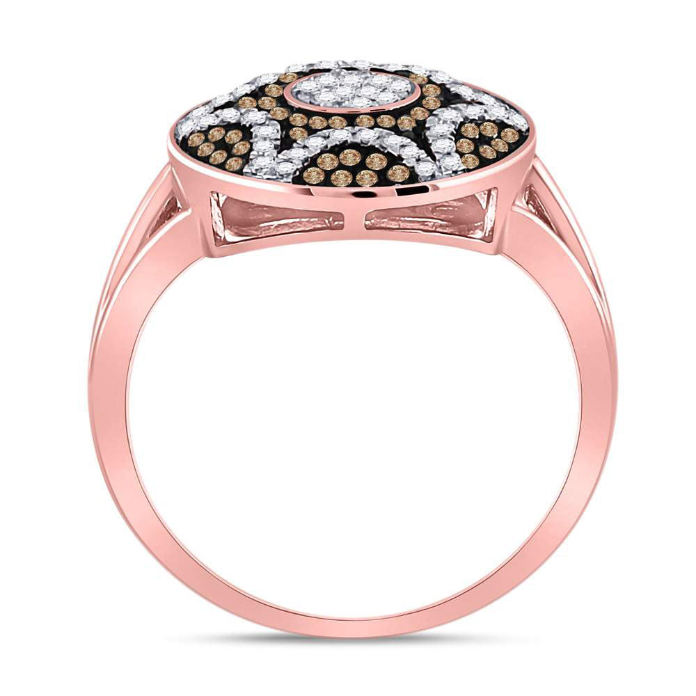 10kt Rose Gold Womens Round Red Color Enhanced Diamond Starburst Cluster Ring 1/3 Cttw