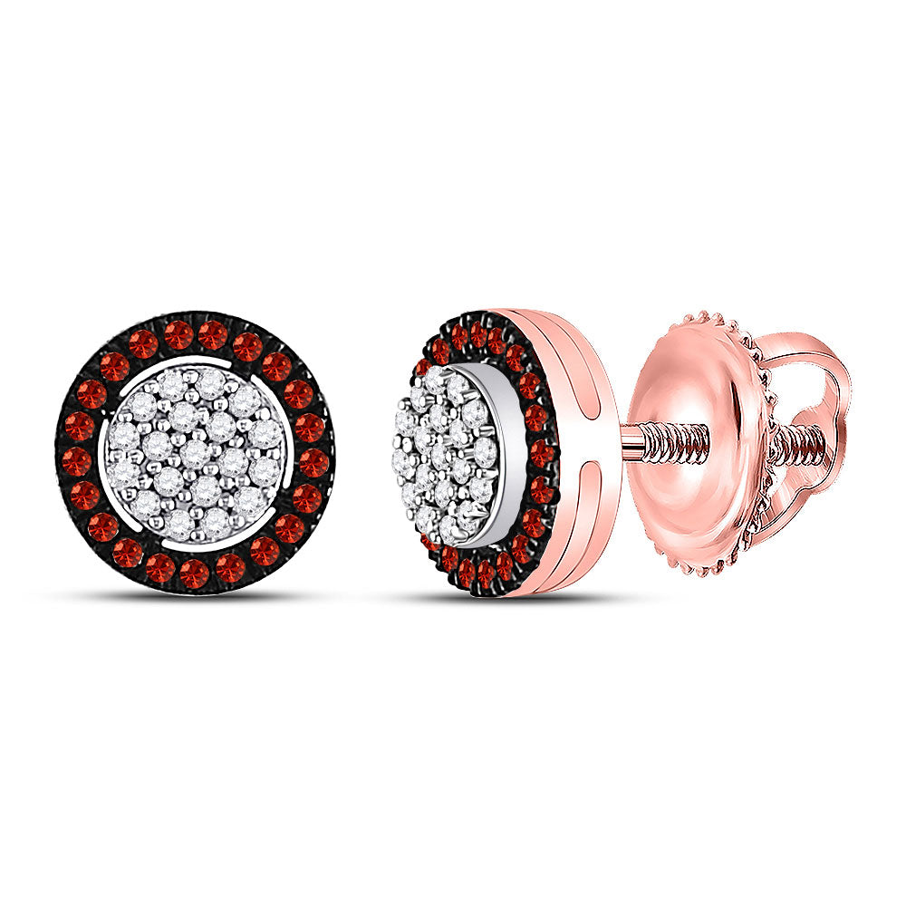 10kt Rose Gold Womens Round Red Color Enhanced Diamond Cluster Earrings 1/5 Cttw