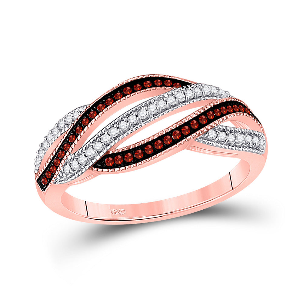 10kt Rose Gold Womens Round Red Color Enhanced Diamond Fashion Band Ring 1/4 Cttw